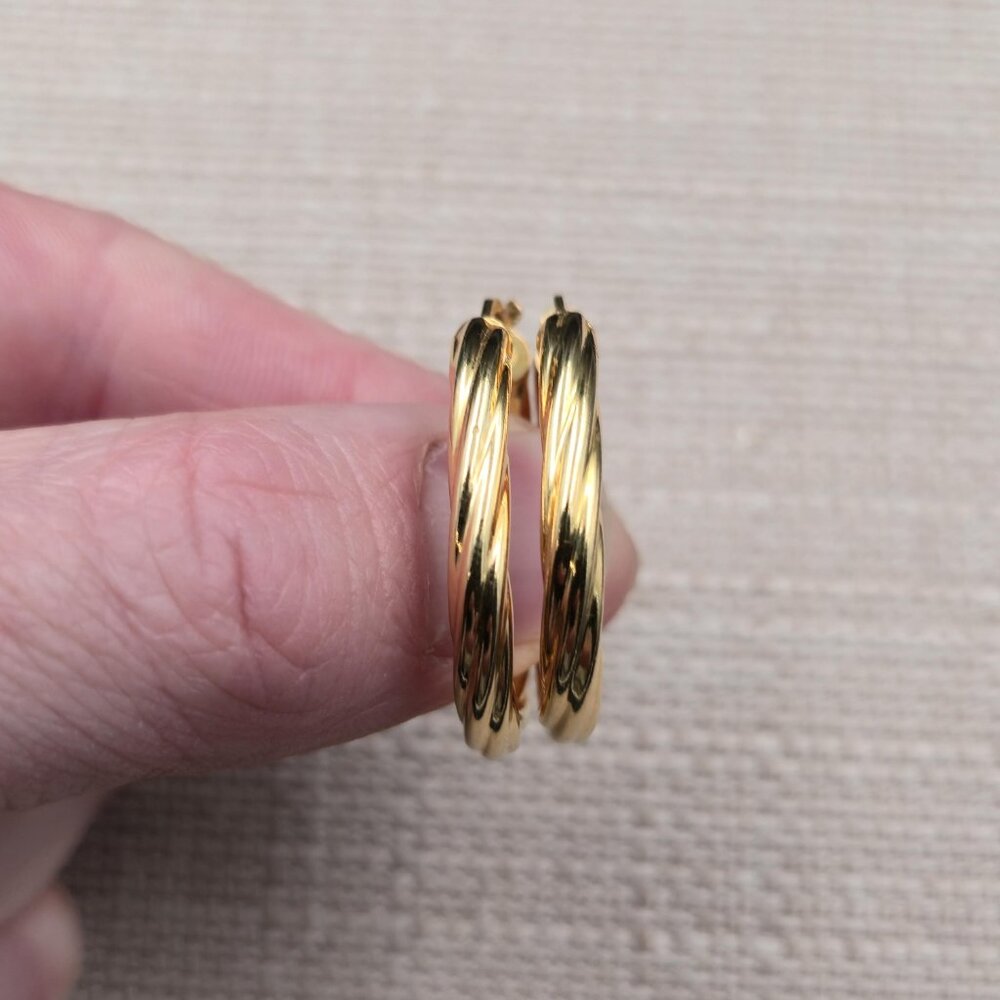 Gold Over Sterling Silver Braided Hoop Earrings A6488 - Picture 2 of 5